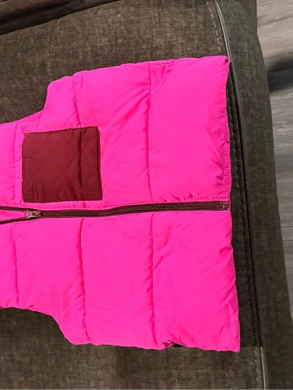 Cat & Jack Bright Pink Quilted Vest with Contrasting Pocket Trim